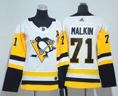 Adidas Pittsburgh Penguins 71 Evgeni Malkin White Road Authentic Women Stitched NHL Jersey